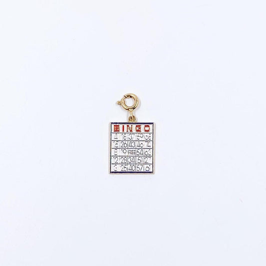 Estate 14k Yellow Gold Enamel Bingo Board Charm Pendant