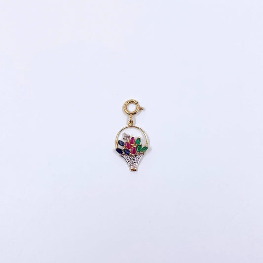 Vintage 10k Gold Flower Basket Charm, 10K Dainty Flower Pendant