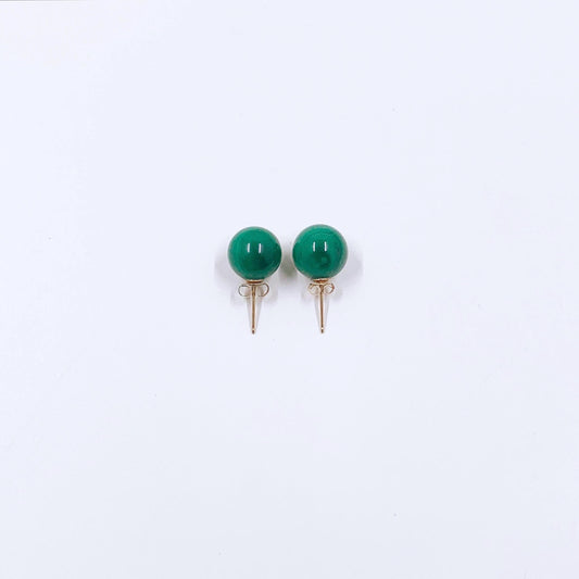 Estate 14K Gold Malachite Stud Earrings, 10 mm studs