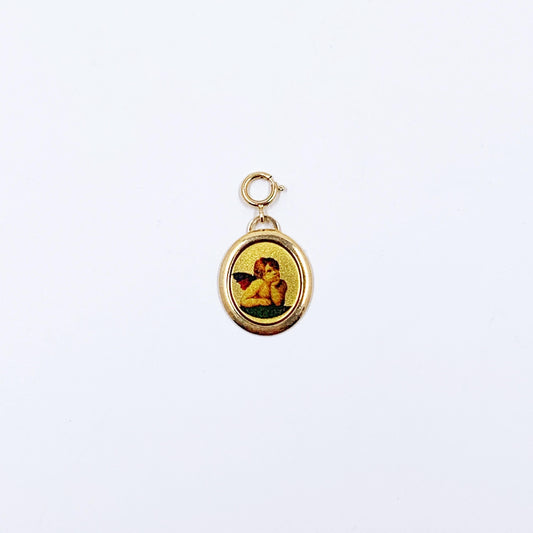 Estate 14K Gold Cherub Charm,  14K Angel Raphael Charm, Guardian Angel Charm