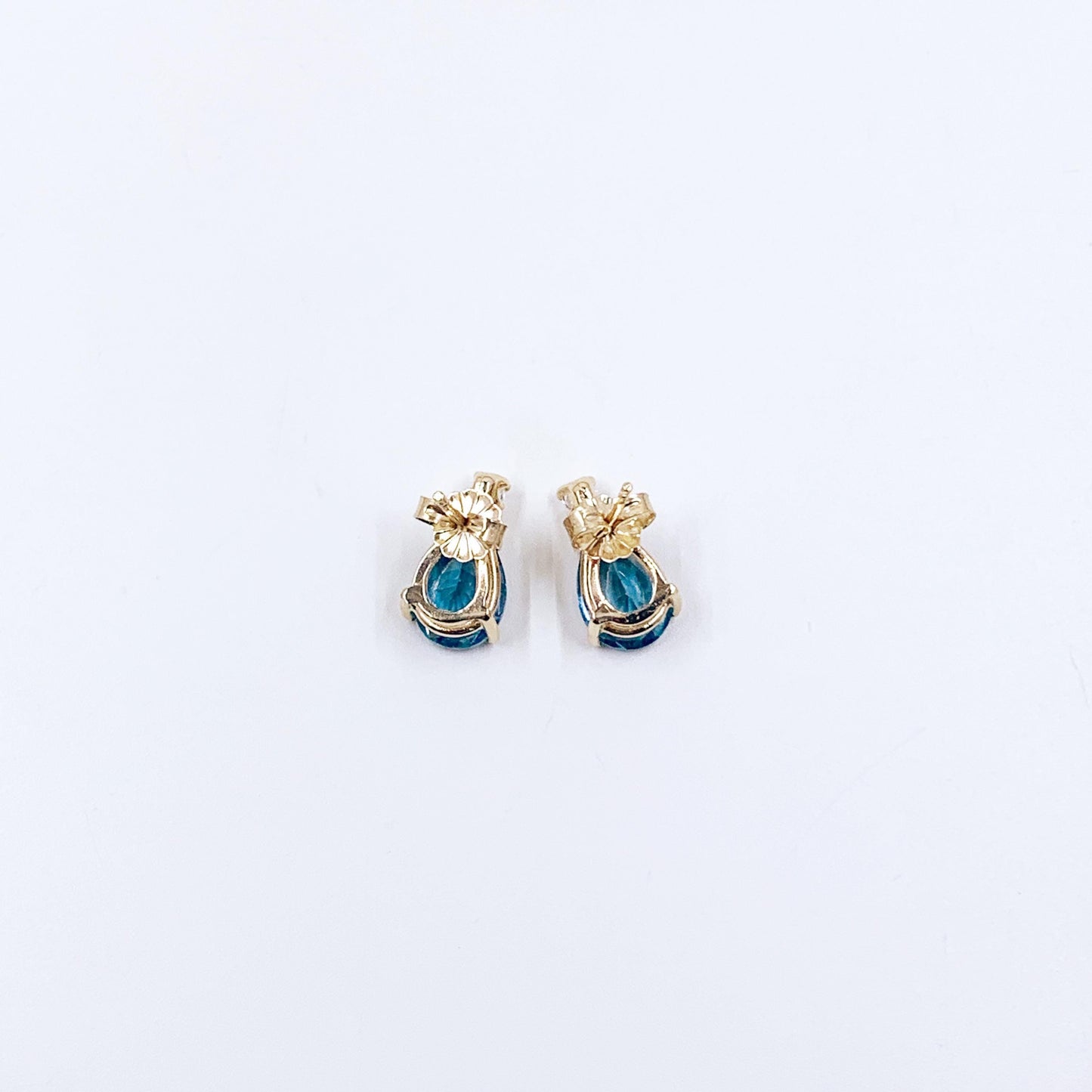 Vintage 14k Gold Blue Topaz & Sapphire Tear Drop Stud Earrings