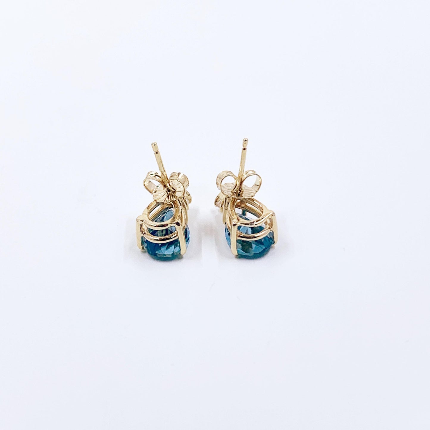 Vintage 14k Gold Blue Topaz & Sapphire Tear Drop Stud Earrings