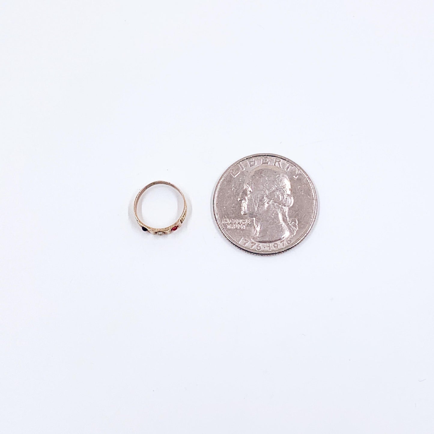 Victorian 10k Gold Baby Ring with Seed Pearl and Red Stones