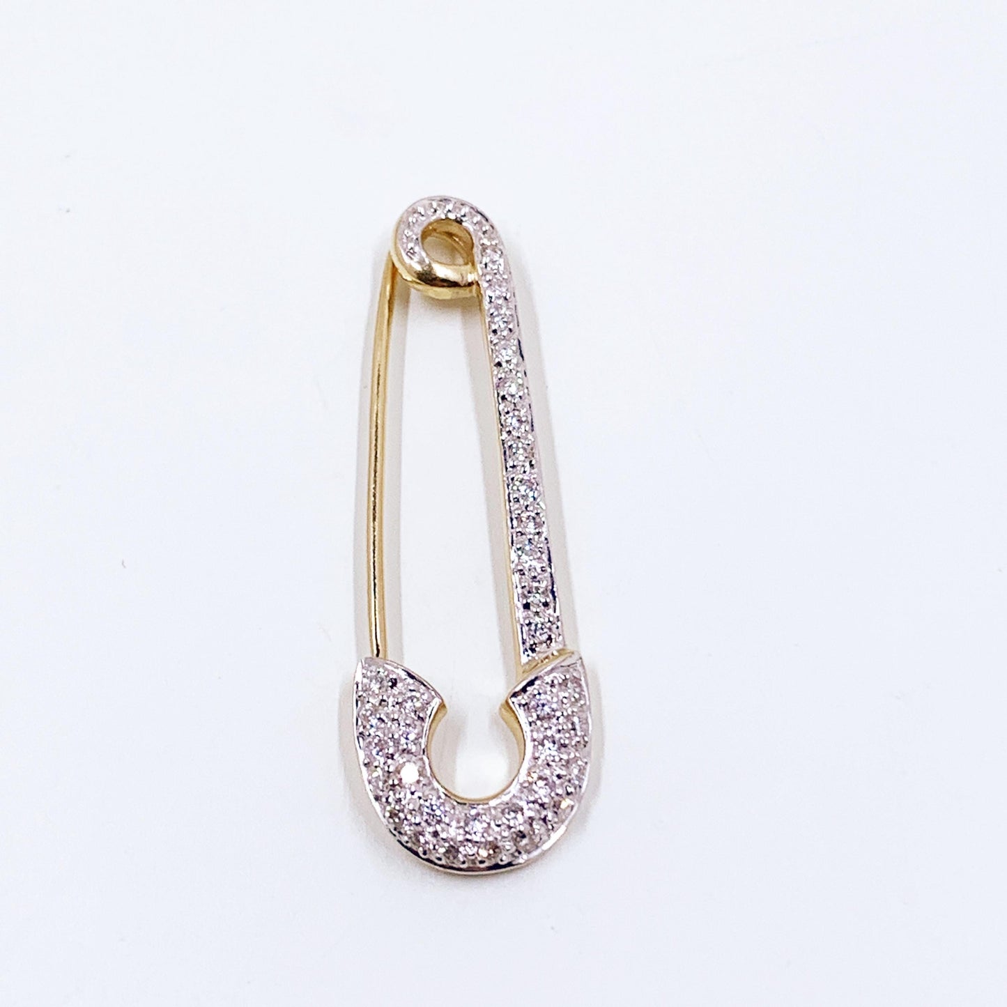 Vintage 14K Diamond Safety Pin Brooch