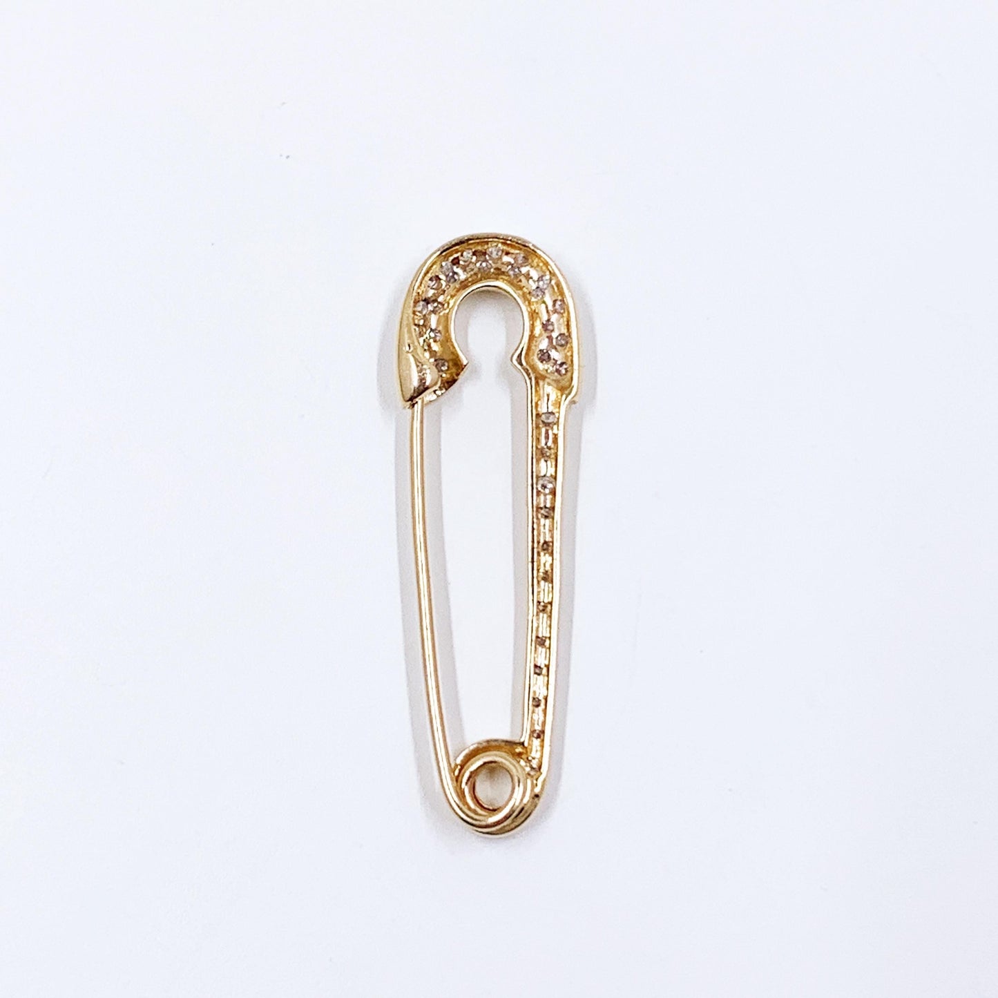 Vintage 14K Diamond Safety Pin Brooch