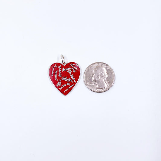 Vintage Wayne Sterling Red Enamel I Love You Heart Charm, I Love You In Many Languages