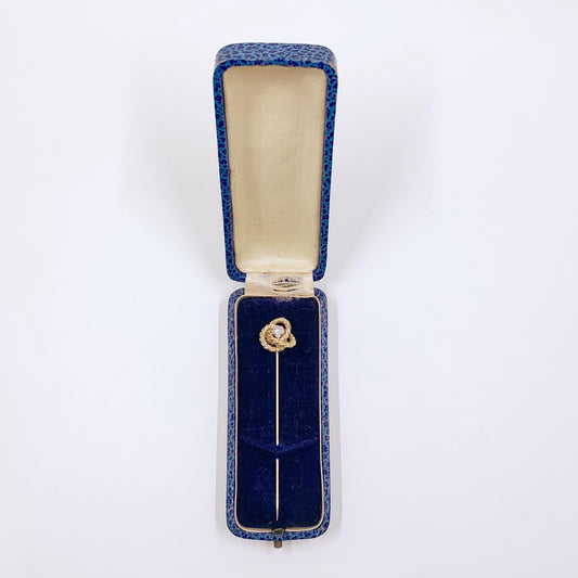 Vintage 14K Trinity Knot Diamond Stick Pin