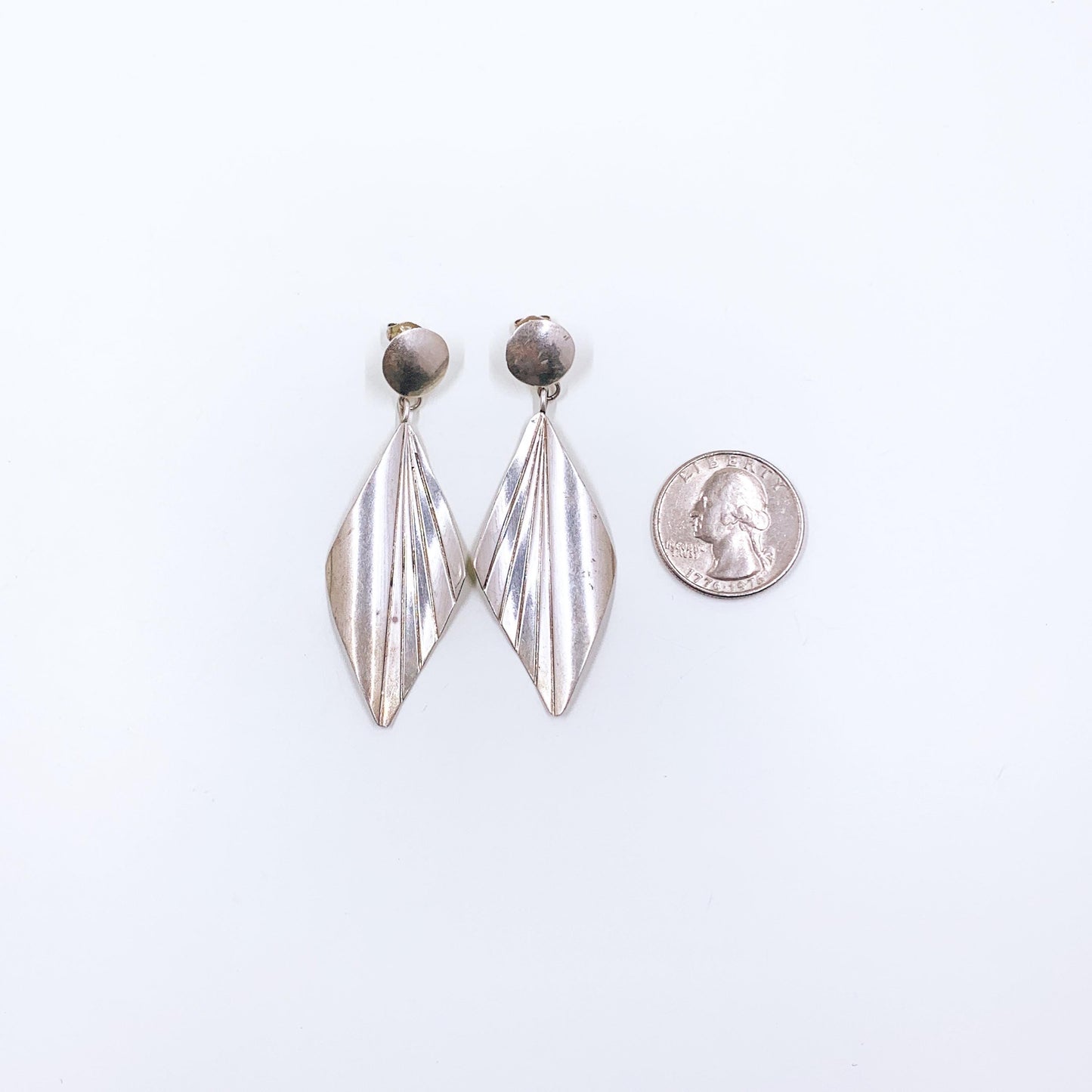 Vintage Sterling Silver Modernist Kite Drop Earrings