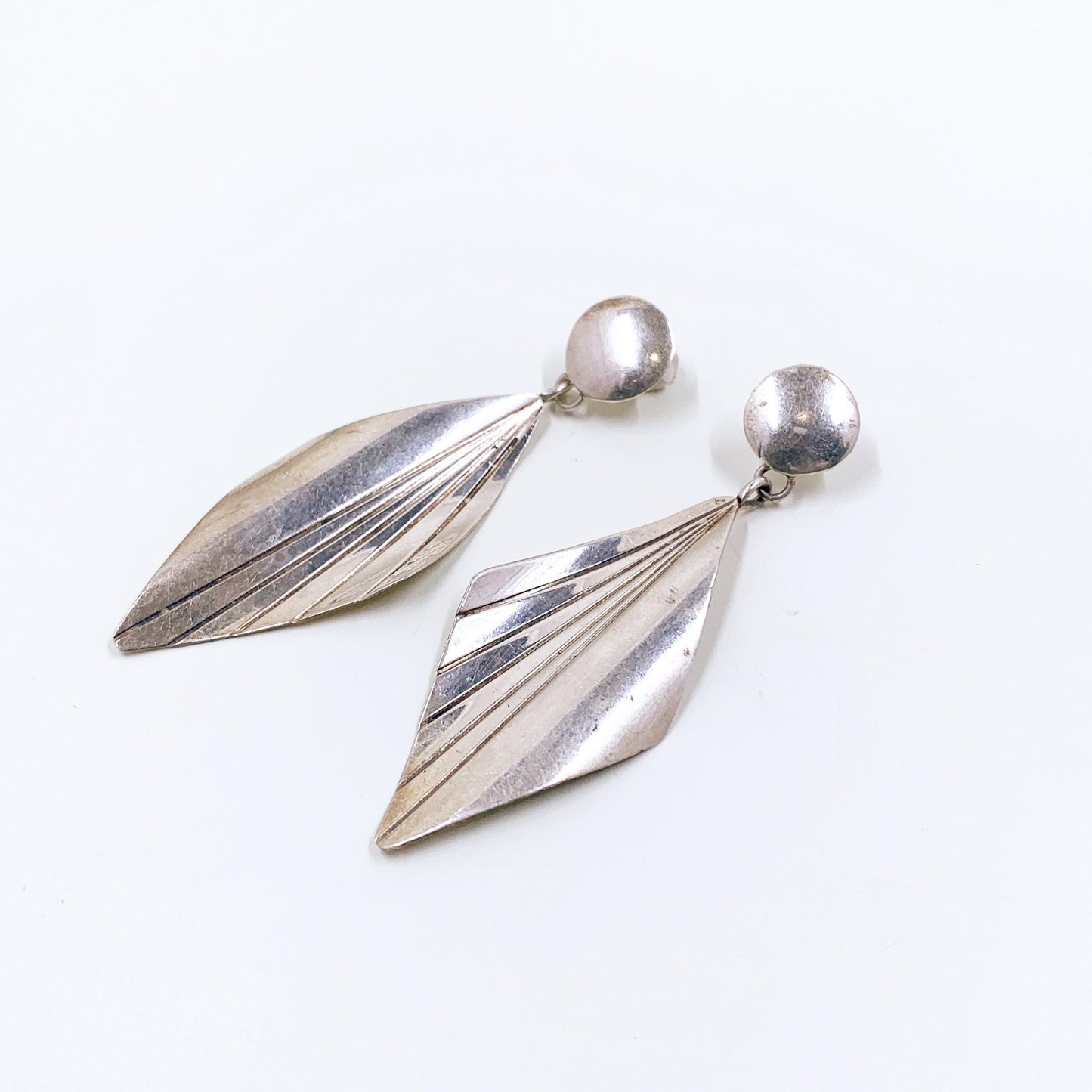 Vintage Sterling Silver Modernist Kite Drop Earrings
