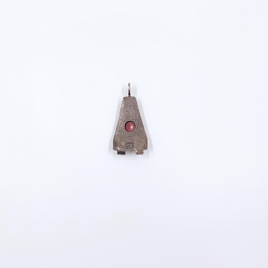 Vintage Israel Modernist Jasper Pendant, Modernist Reticulated Silver Pendant, Israeli Designer Pendant