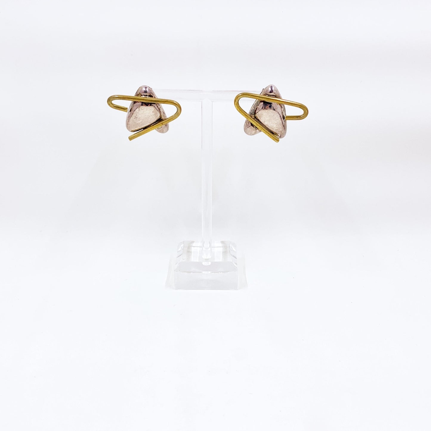 Vintage Mexican Silver and Brass Modernist Atomic Earrings
