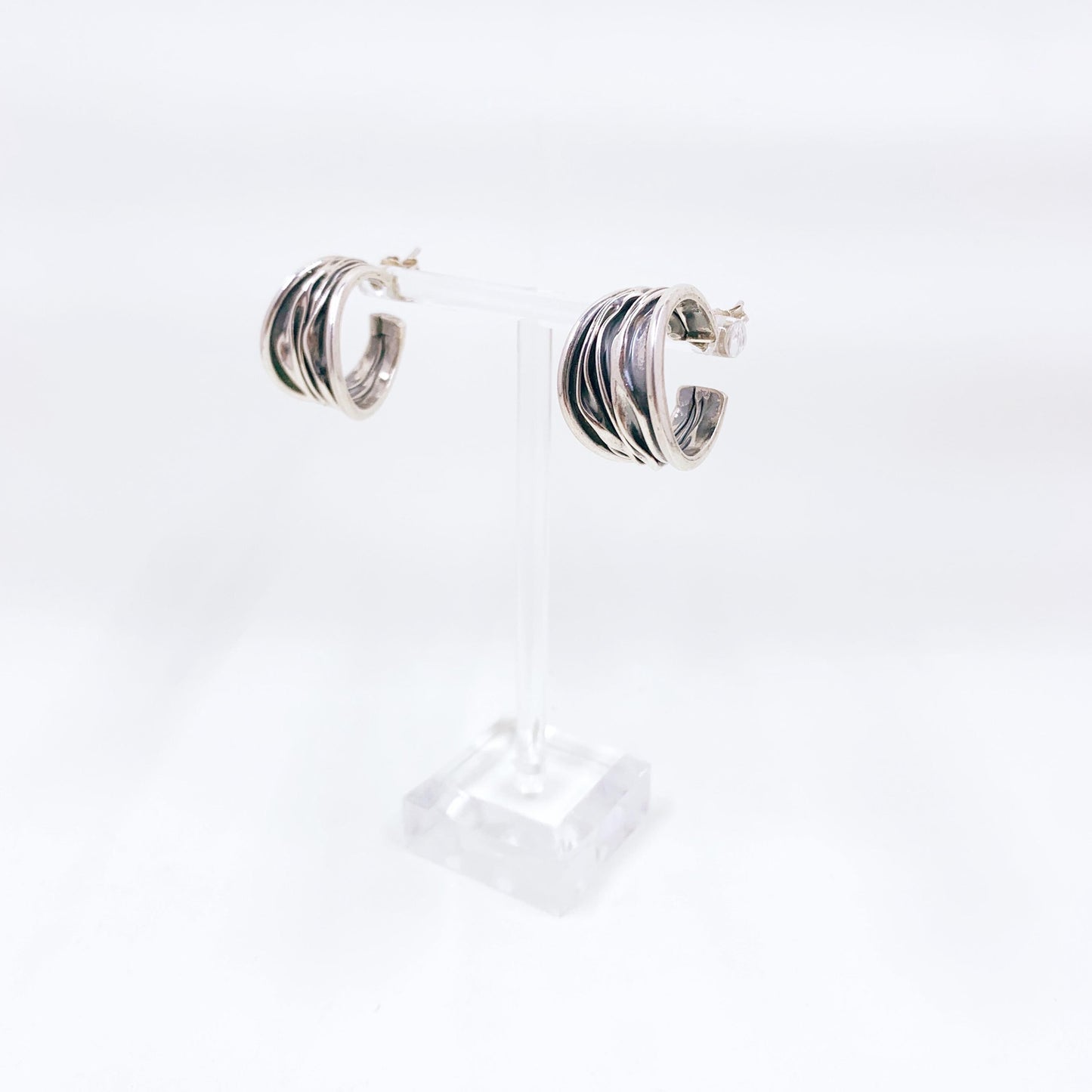Estate Silver Textured Hoop Earrings