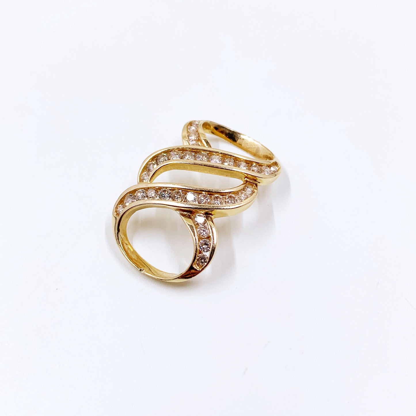 Vintage 14K Diamond Infinity Design Slide Pendant, 14K Yellow Gold Omega Slide Diamond Pendant