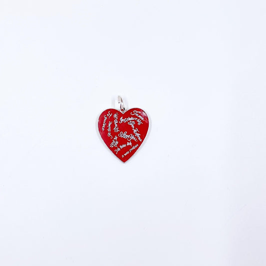 Vintage Wayne Sterling Red Enamel I Love You Heart Charm, I Love You In Many Languages