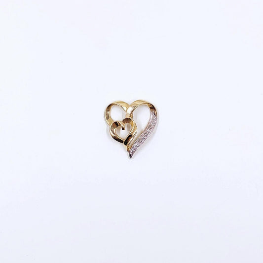 Vintage 10K Two Tone Double Heart Pendant