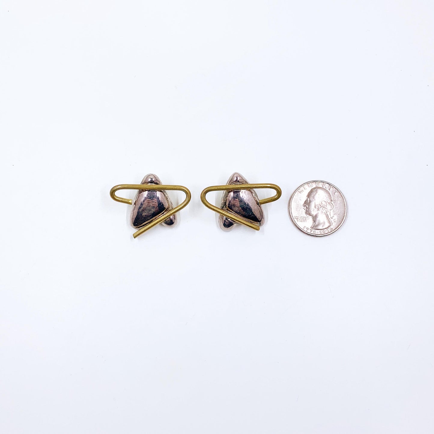 Vintage Mexican Silver and Brass Modernist Atomic Earrings