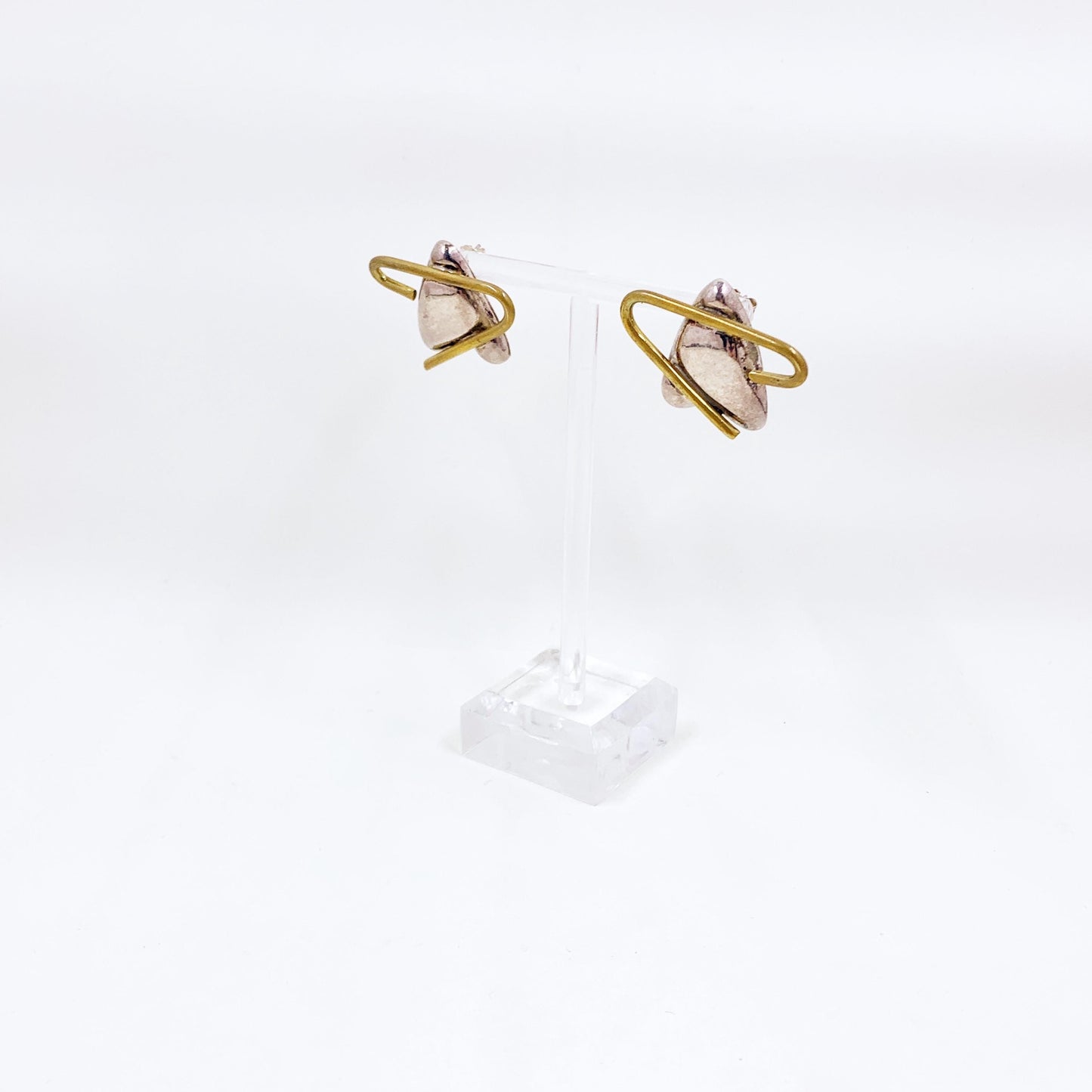Vintage Mexican Silver and Brass Modernist Atomic Earrings