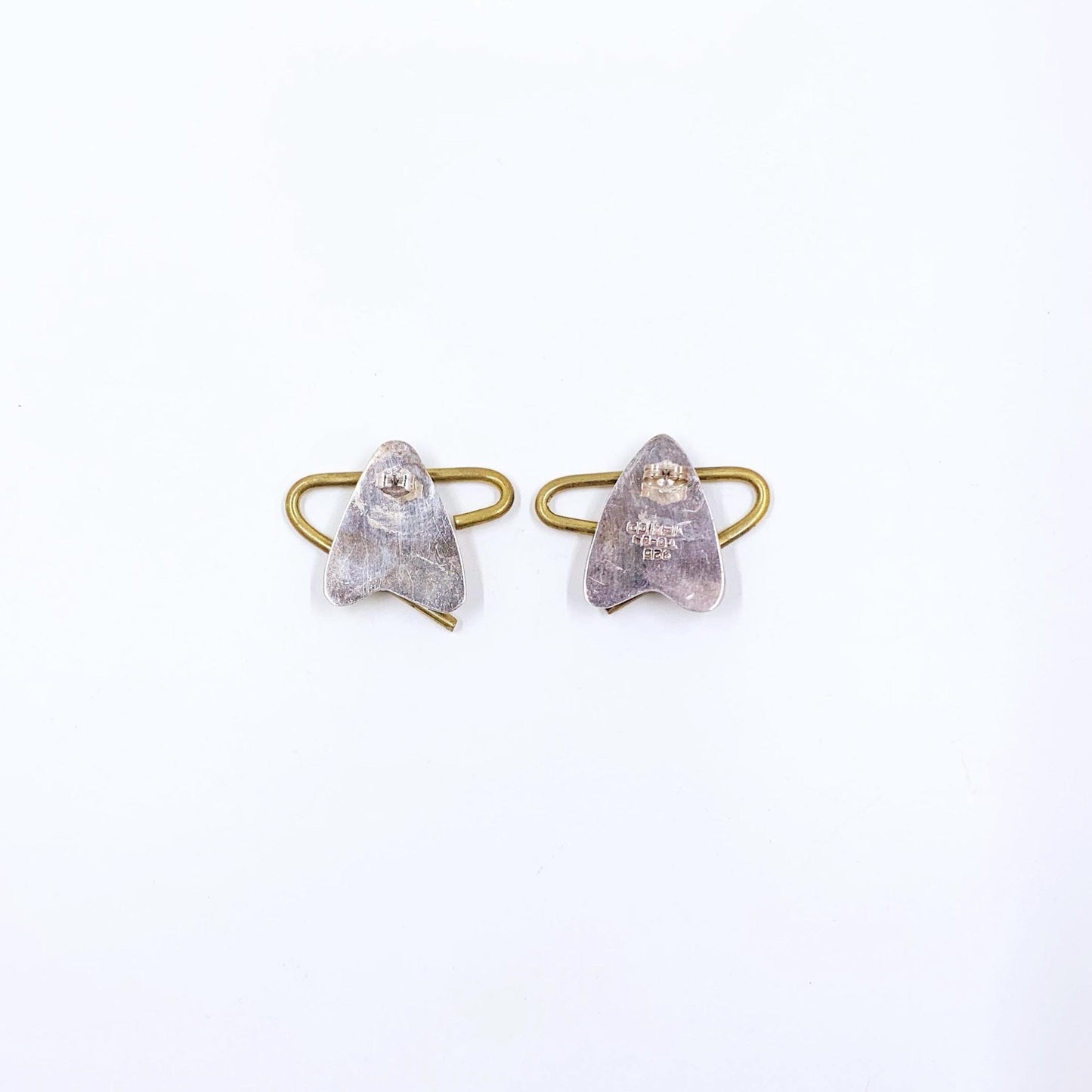Vintage Mexican Silver and Brass Modernist Atomic Earrings