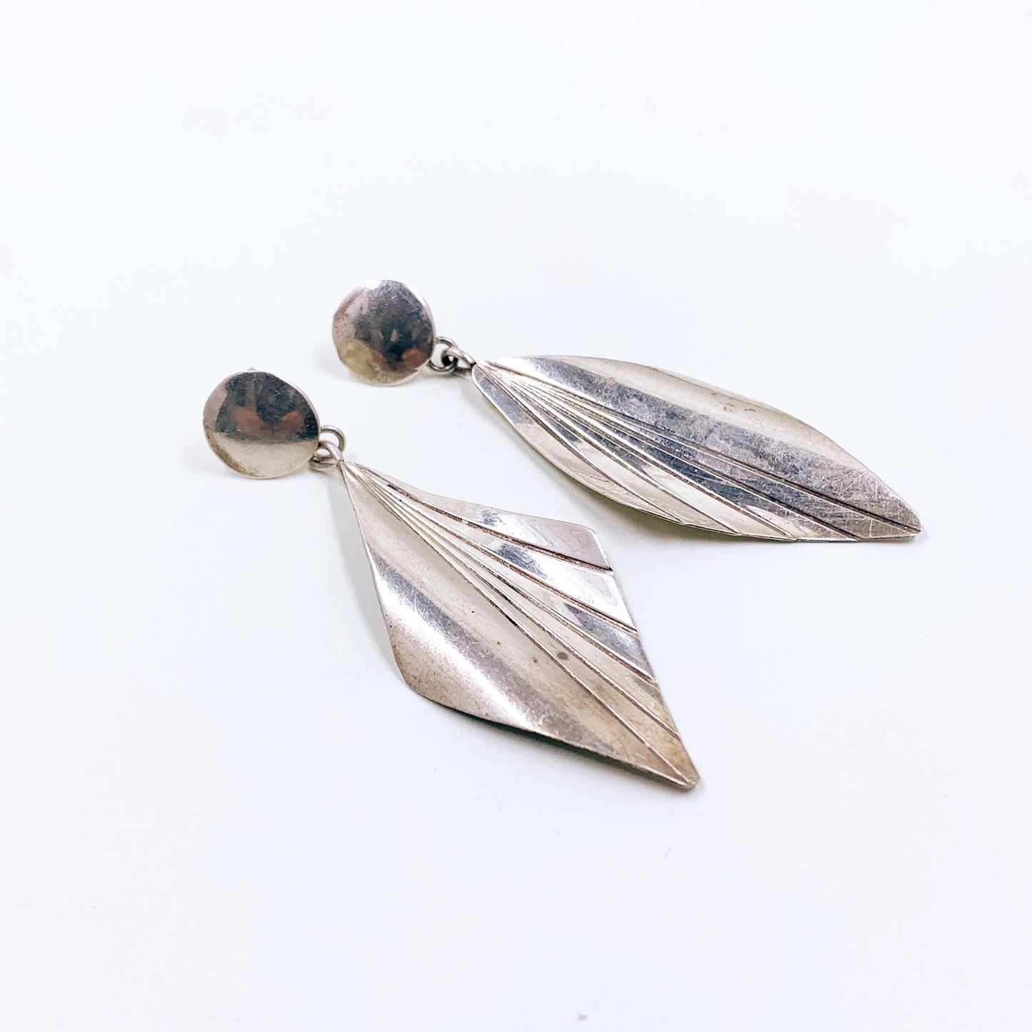 Vintage Sterling Silver Modernist Kite Drop Earrings