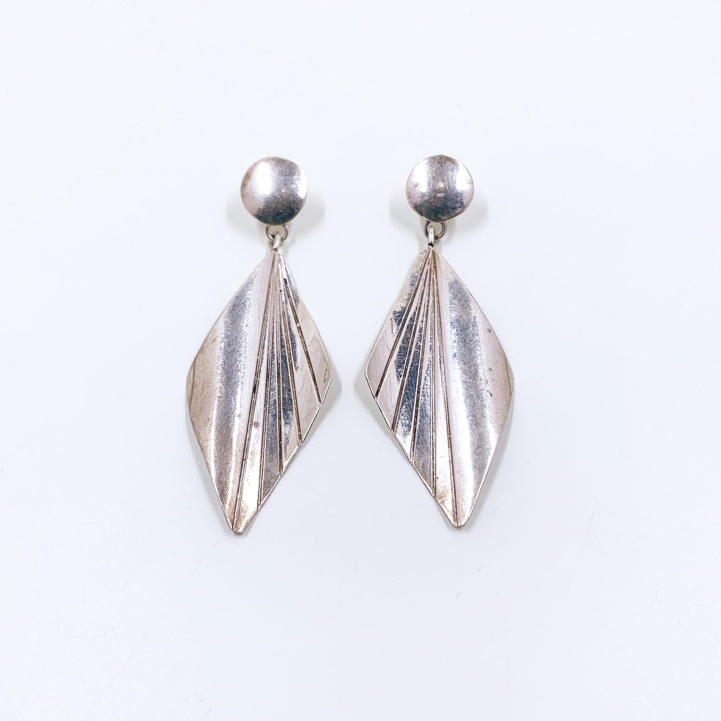 Vintage Sterling Silver Modernist Kite Drop Earrings