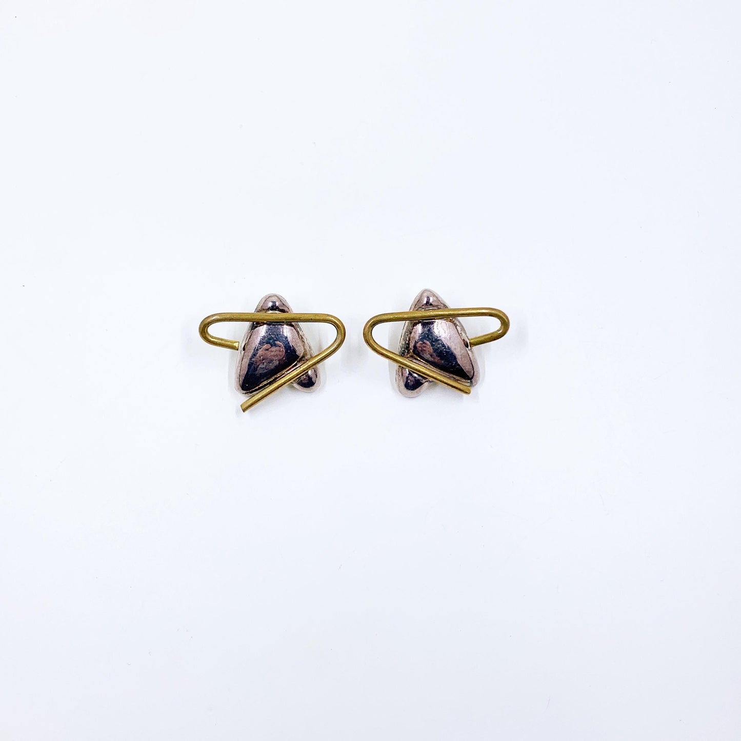 Vintage Mexican Silver and Brass Modernist Atomic Earrings
