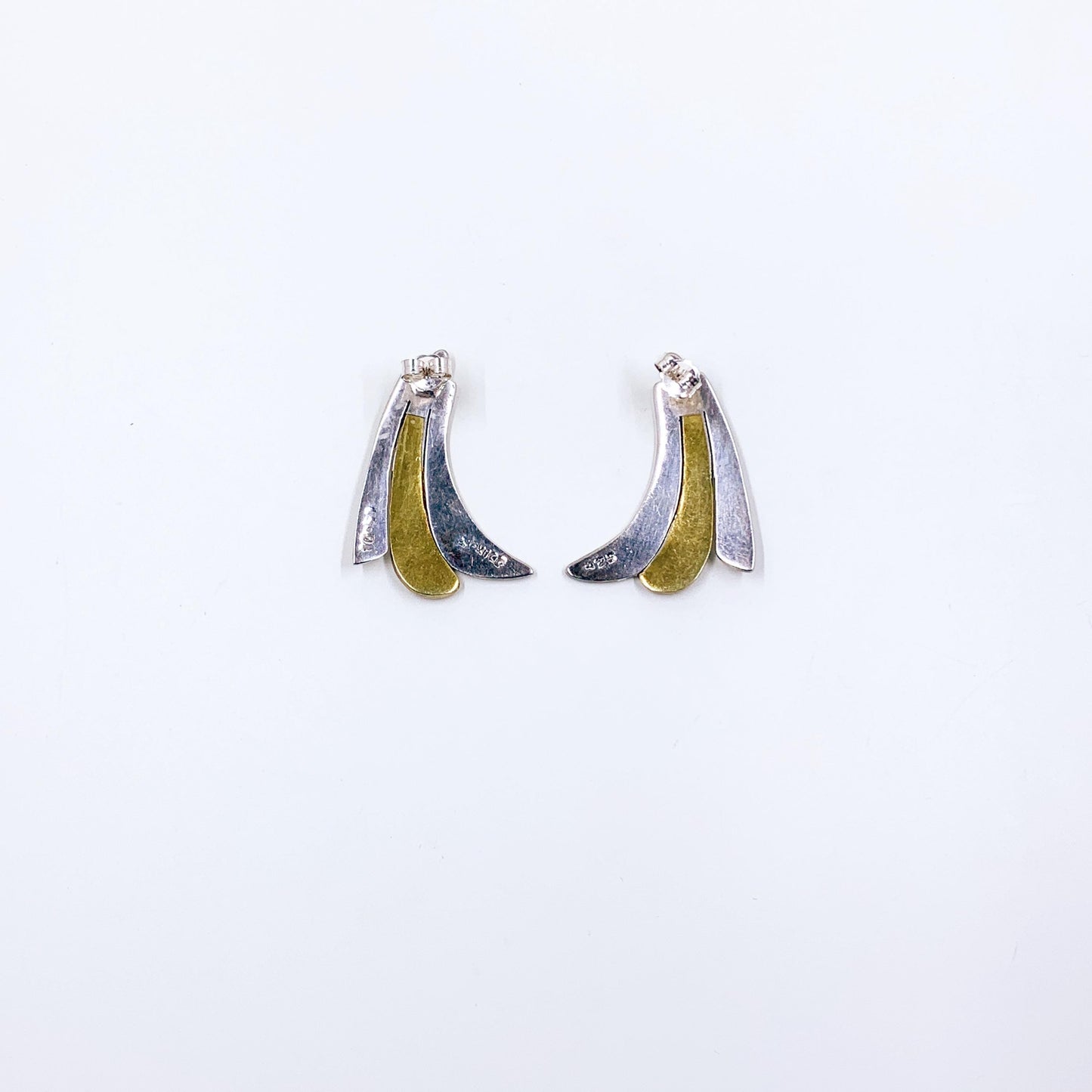 Vintage Mexican Mixed Metal Wing Earrings, Brass and Silver Earrings