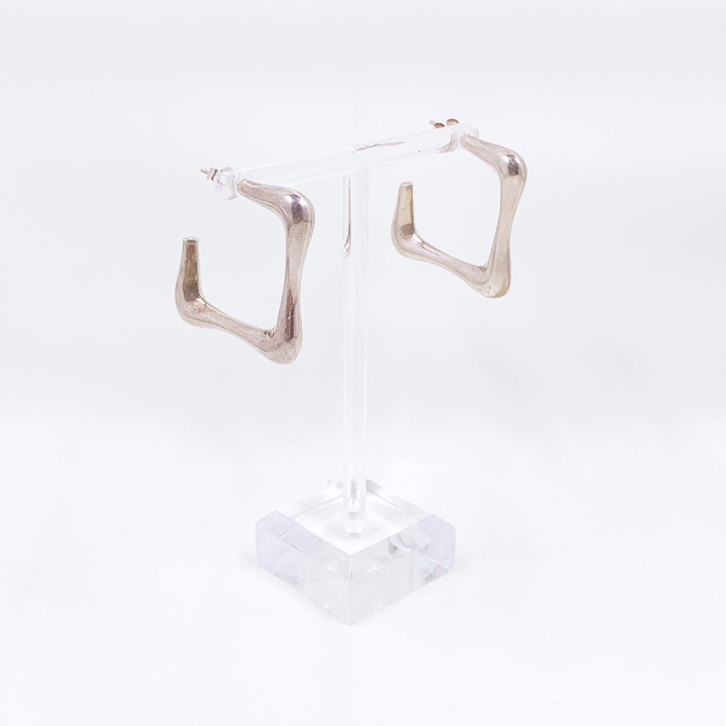 Vintage Sculptural Silver Hoop Earrings, Silver Open Hoop Earrings