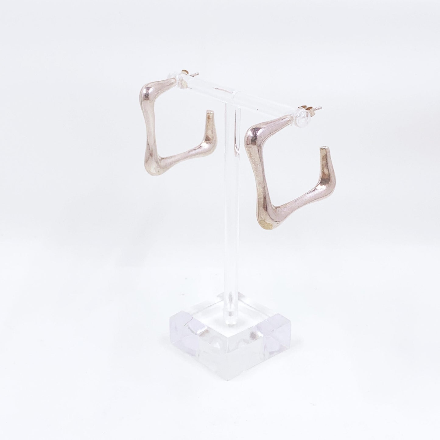 Vintage Sculptural Silver Hoop Earrings, Silver Open Hoop Earrings