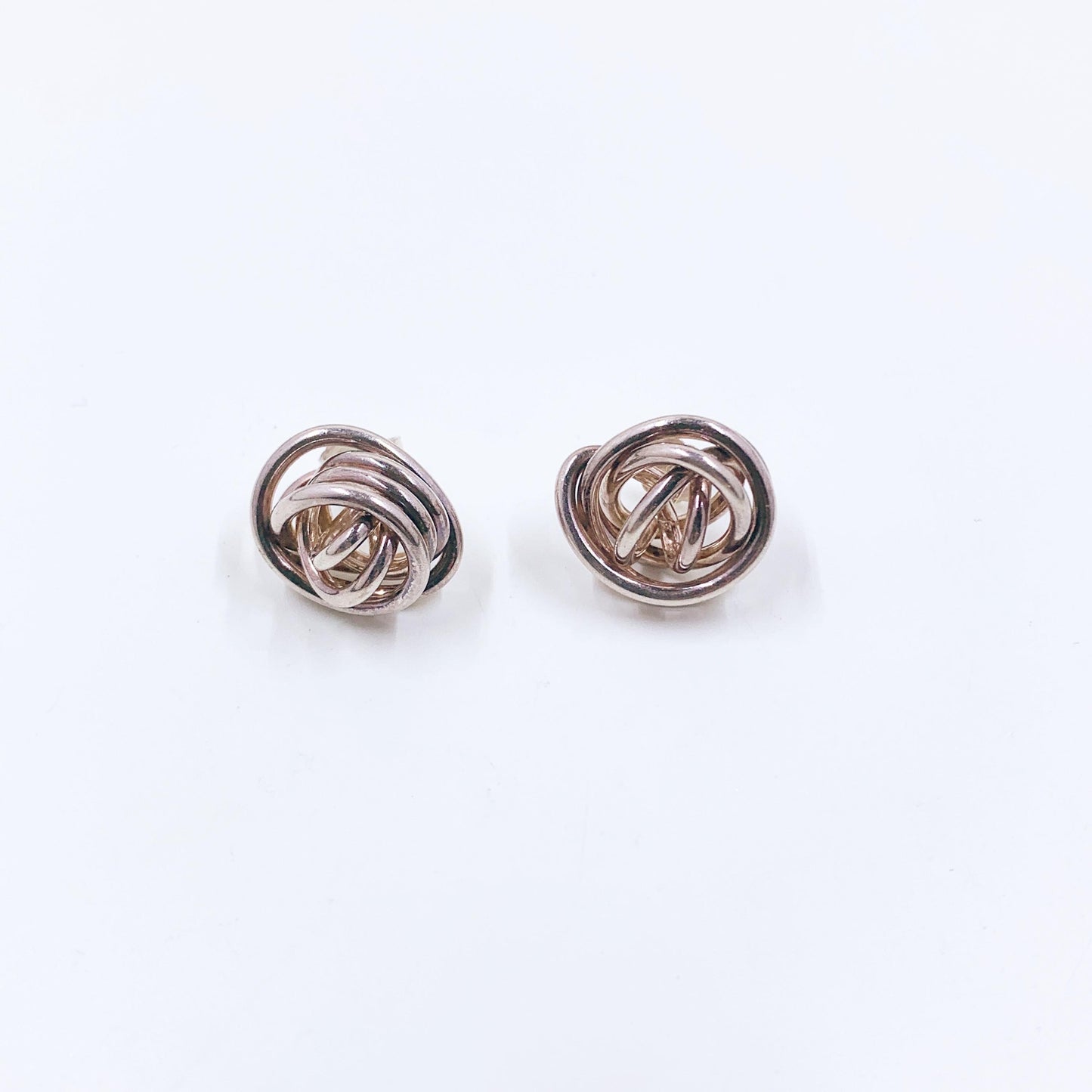 Silver Wire Swirl Knot Stud Earrings