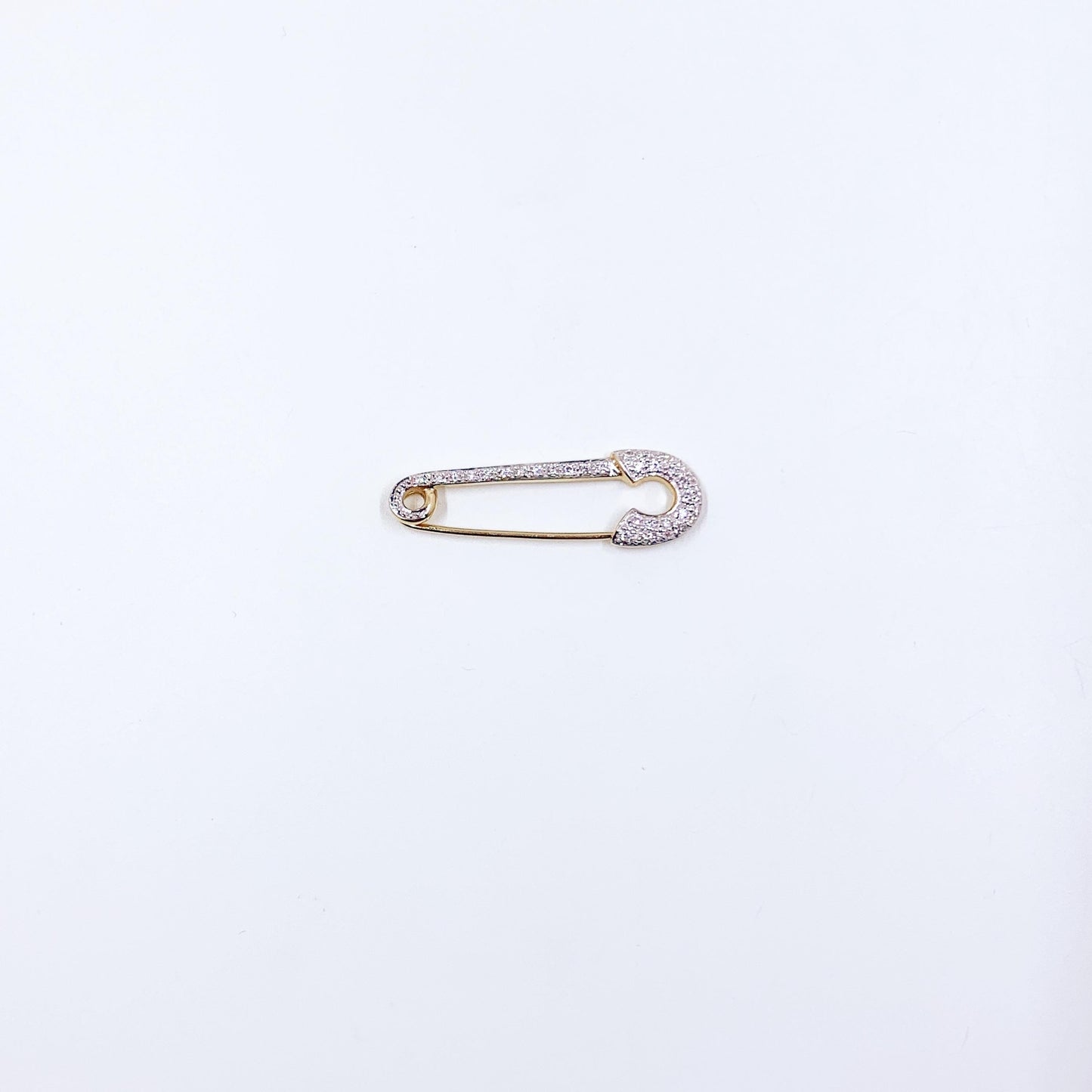 Vintage 14K Diamond Safety Pin Brooch
