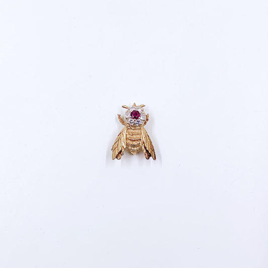 Vintage 14K Diamond and Ruby Bee Brooch