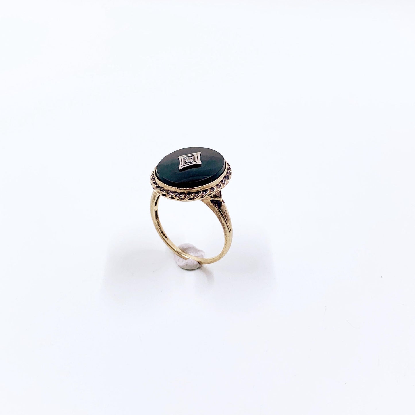 Vintage 10K Tru-Art Onyx and Diamond Ring, Size 5.75 Ring
