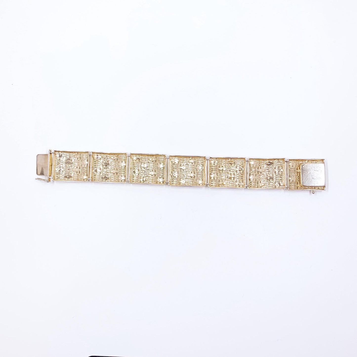 Vintage German Filigree Sterling Silver Panel Bracelet, German Floral Art Deco Style Bracelet