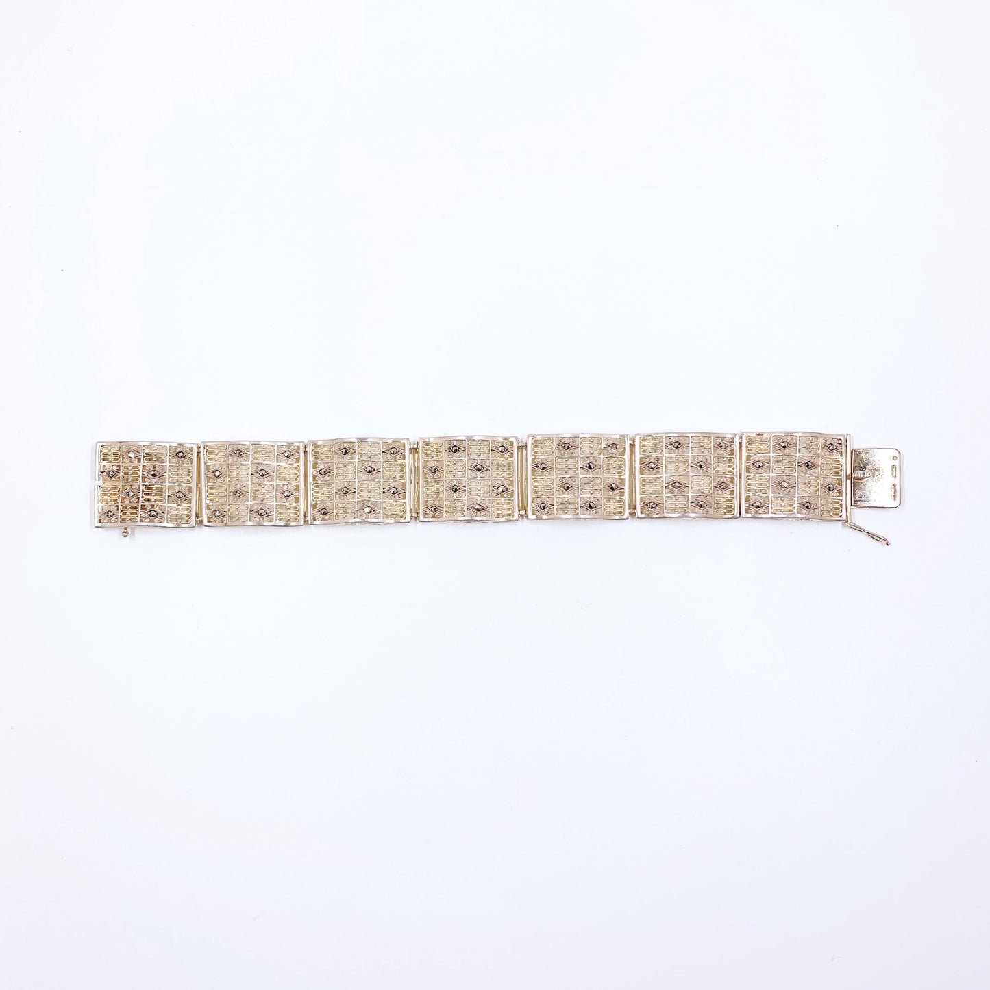 Vintage German Filigree Sterling Silver Panel Bracelet, German Floral Art Deco Style Bracelet