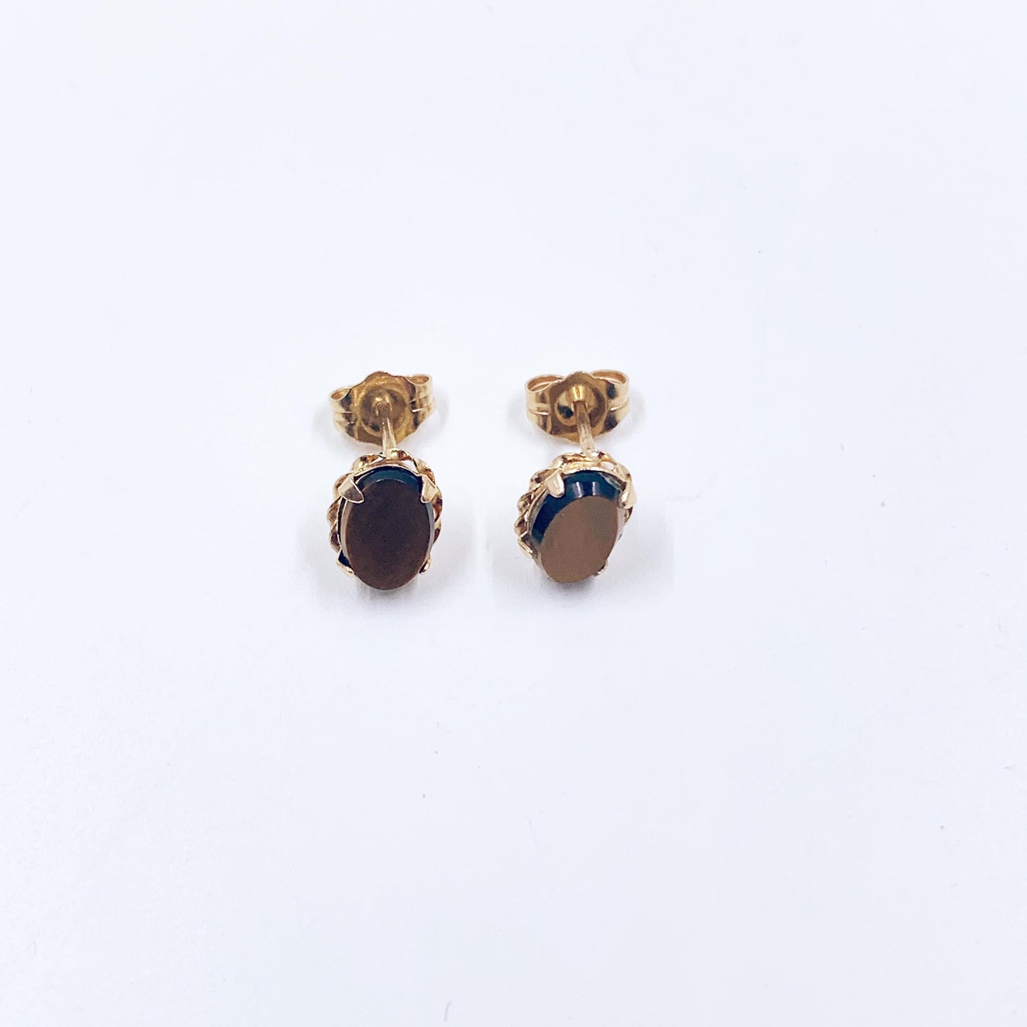 Estate 14K Gold Tiger's Eye Stud Earrings, 14K Small Studs
