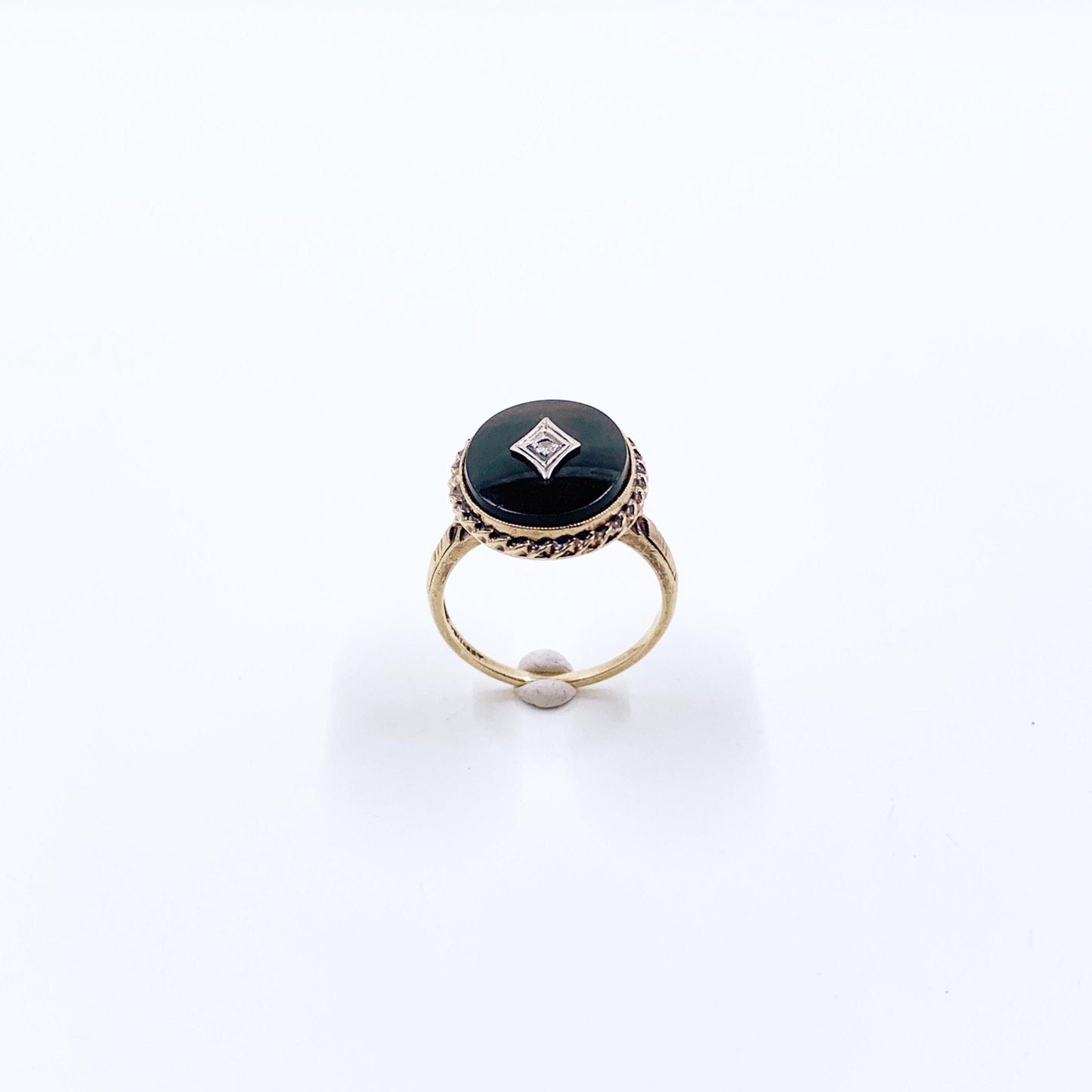Vintage 10K Tru-Art Onyx and Diamond Ring, Size 5.75 Ring