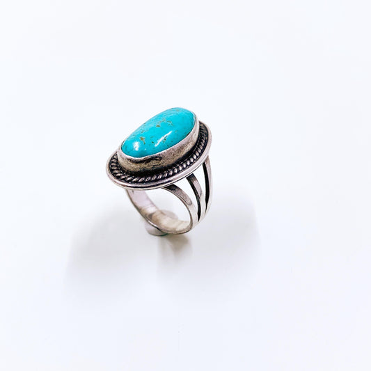 Vintage Sterling Turquoise Ring, Signed P.Y. Cortez H, Size 6.25 Ring