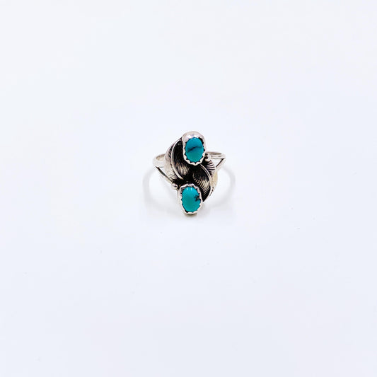 Vintage Sterling Turquoise Leaf Ring, Size 4 3/4 Ring