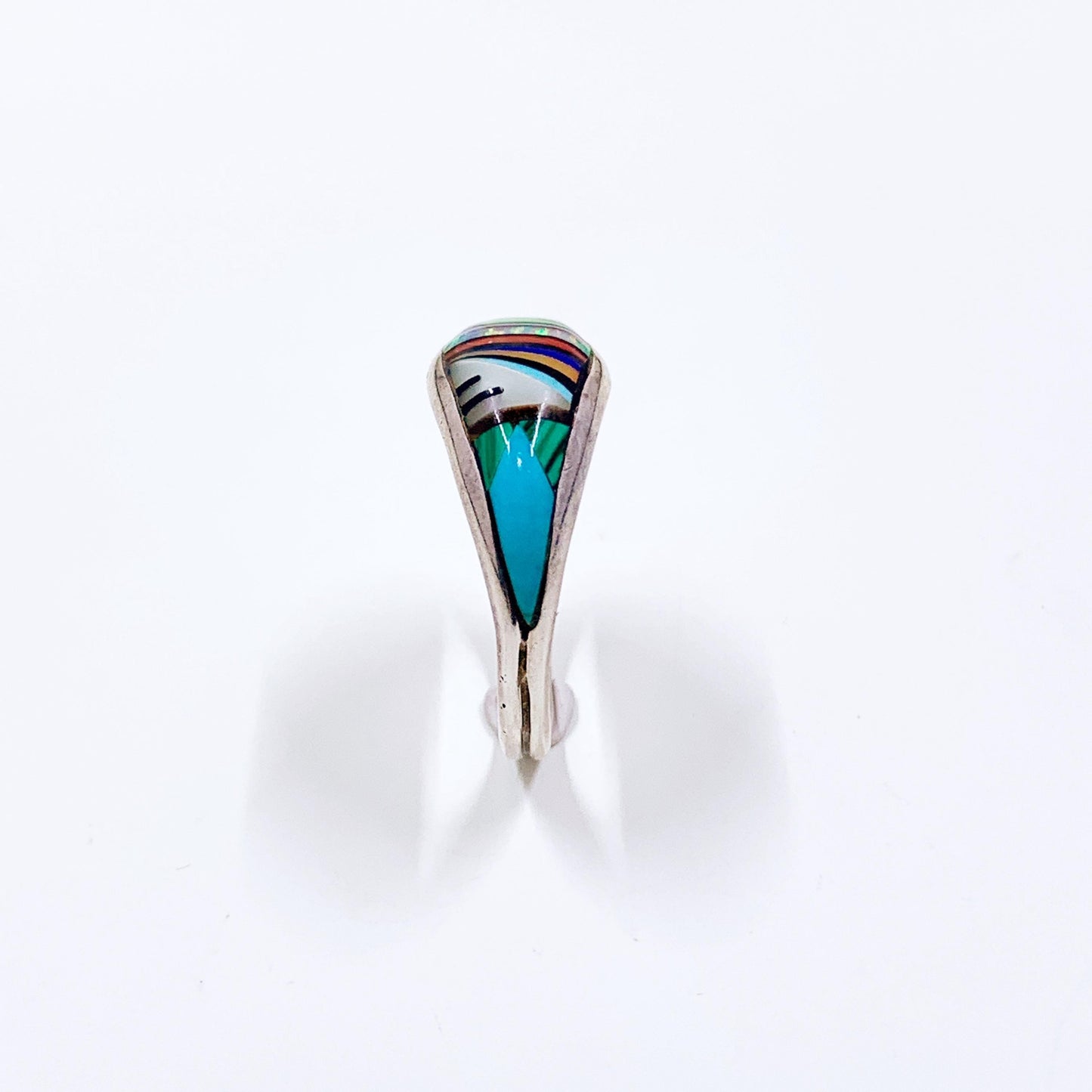 Vintage Sterling Multi Gemstone Inlay Ring, Southwest Inlay Ring, Size 9 1/4 Ring