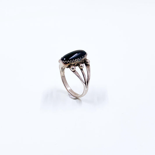 Vintage Sterling Southwest Onyx Ring, Size 6 3/4 Ring
