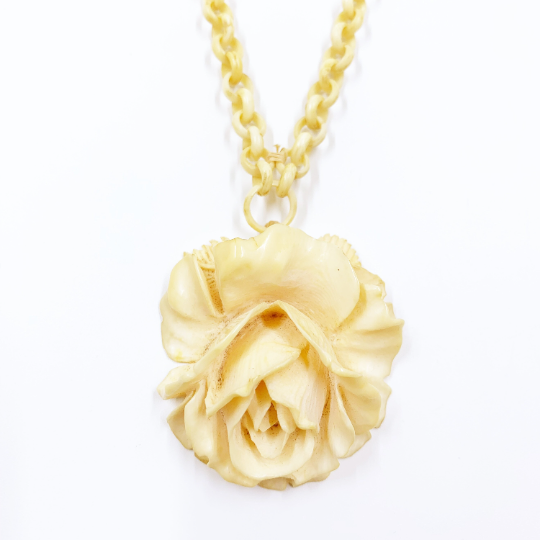 Antique Victorian Carved Rose Cameo Necklace