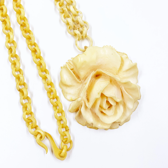 Antique Victorian Carved Rose Cameo Necklace