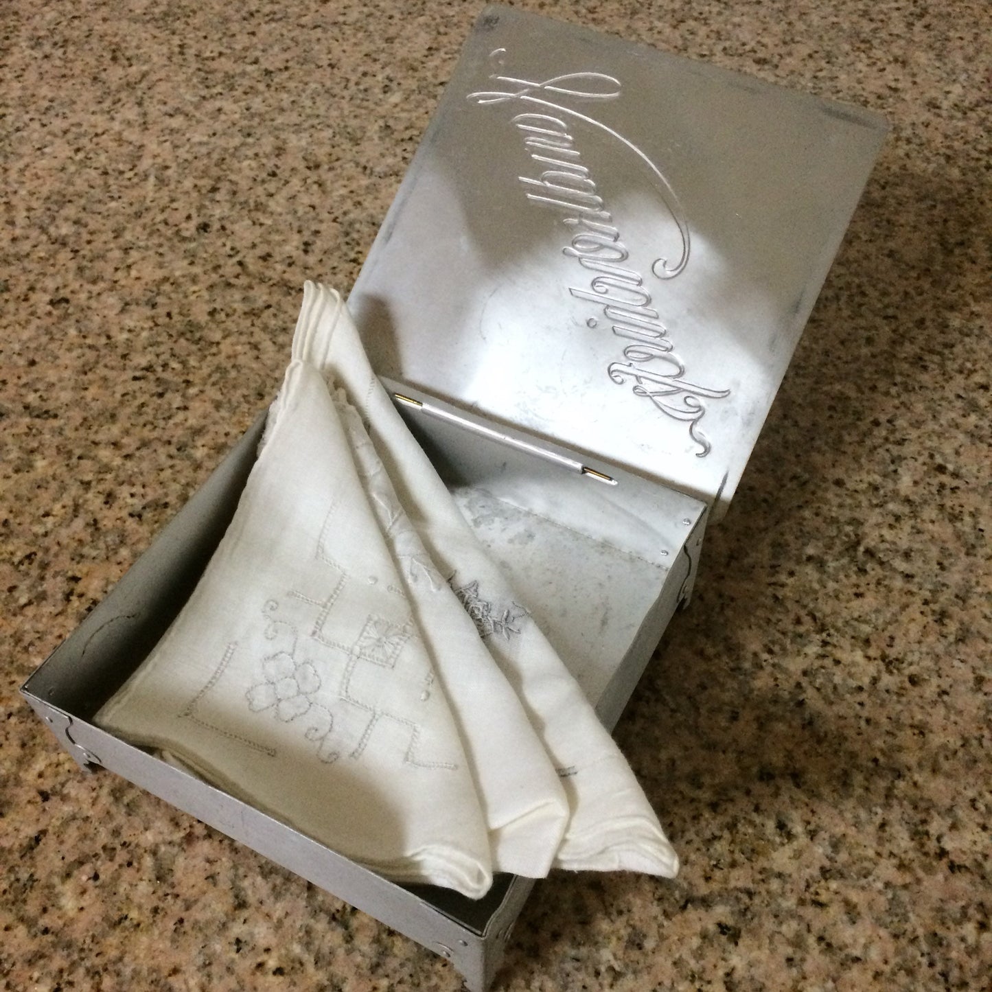 Vintage Handkerchief Aluminum Box | Vintage Aluminum Container
