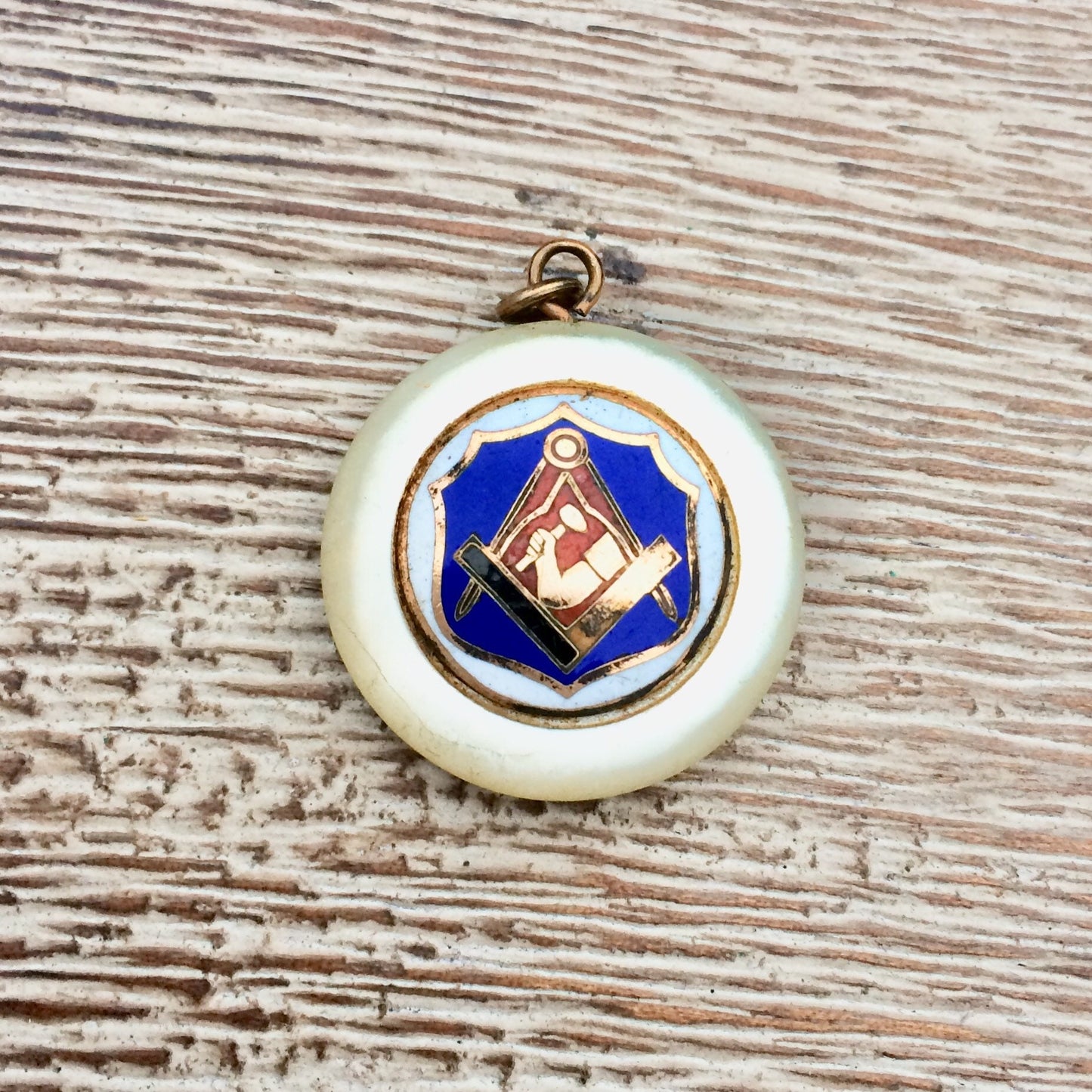 Vintage Masonic Fob Pendant | Mother of Pearl Pendant | Junior Order American Mechanics