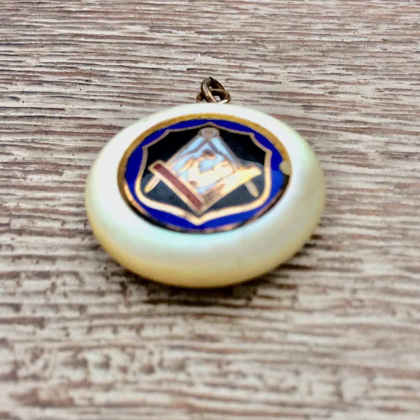 Vintage Masonic Fob Pendant | Mother of Pearl Pendant | Junior Order American Mechanics