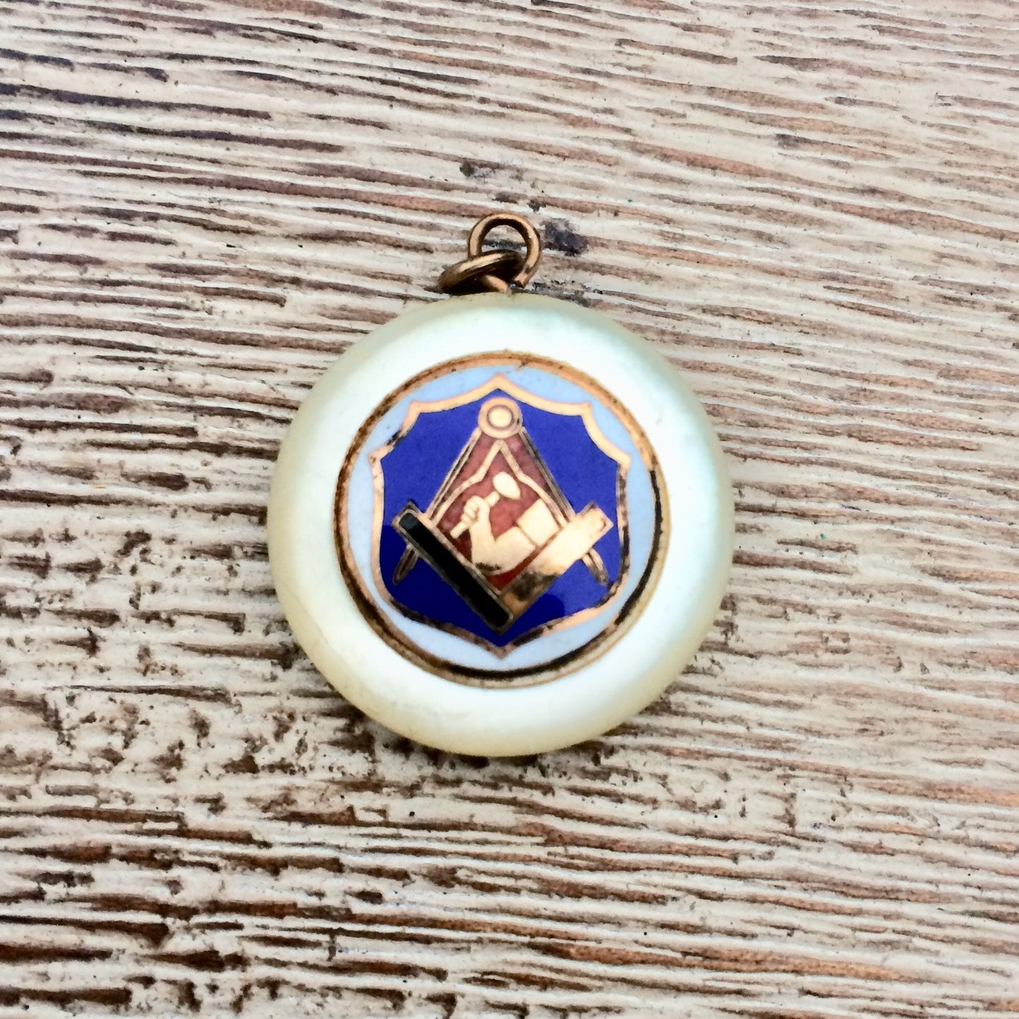 Vintage Masonic Fob Pendant | Mother of Pearl Pendant | Junior Order American Mechanics