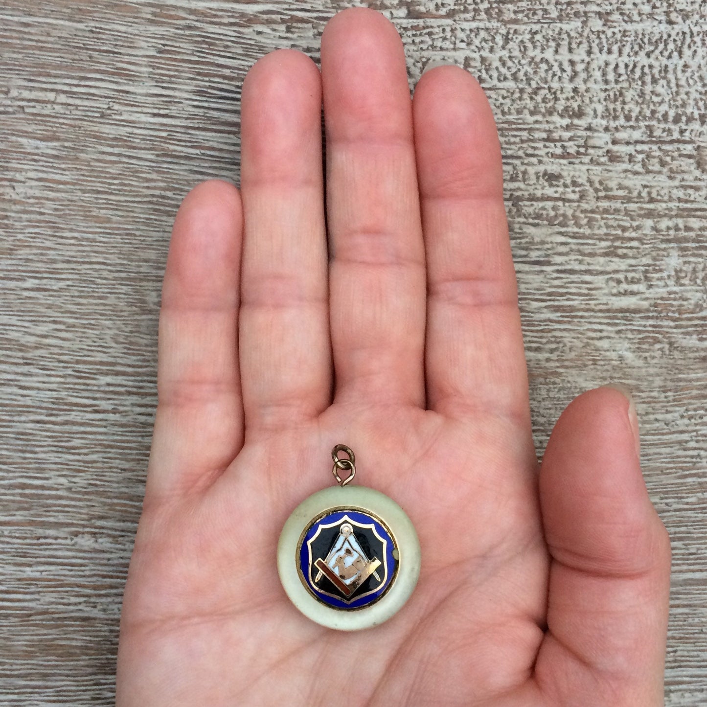 Vintage Masonic Fob Pendant | Mother of Pearl Pendant | Junior Order American Mechanics