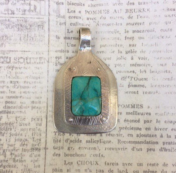 Silver Chrysocolla Pendant | Riveted Silver Stone Pendant