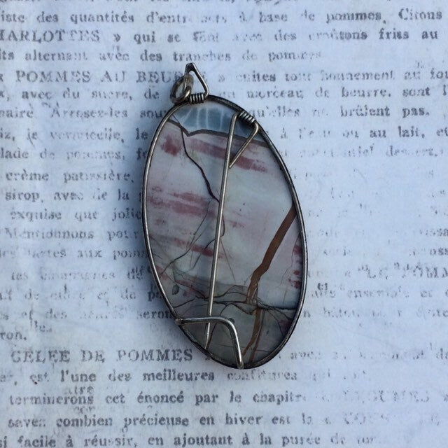 Silver Picture Jasper Pendant and Brooch | Handmade Jasper Stone Pendant