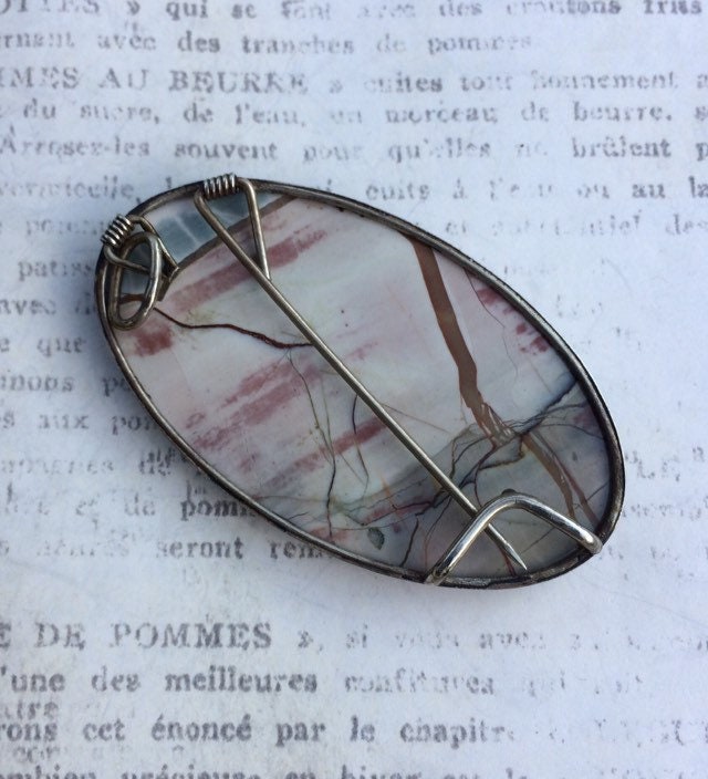 Silver Picture Jasper Pendant and Brooch | Handmade Jasper Stone Pendant